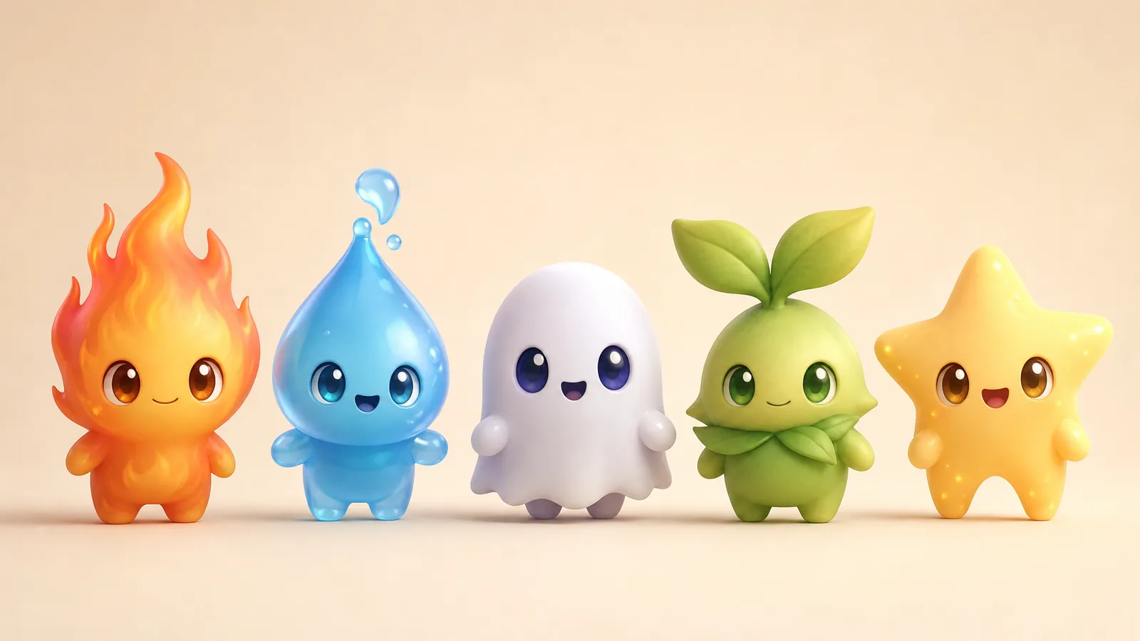 A lineup of original elemental sprite mascots